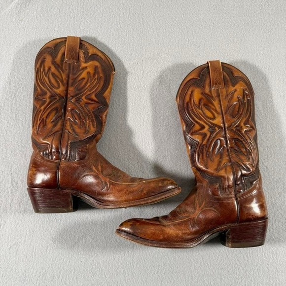 Vintage 80's Dan Post Brown Leather Cowboy Boots Western Rodeo Made in USA 9D
